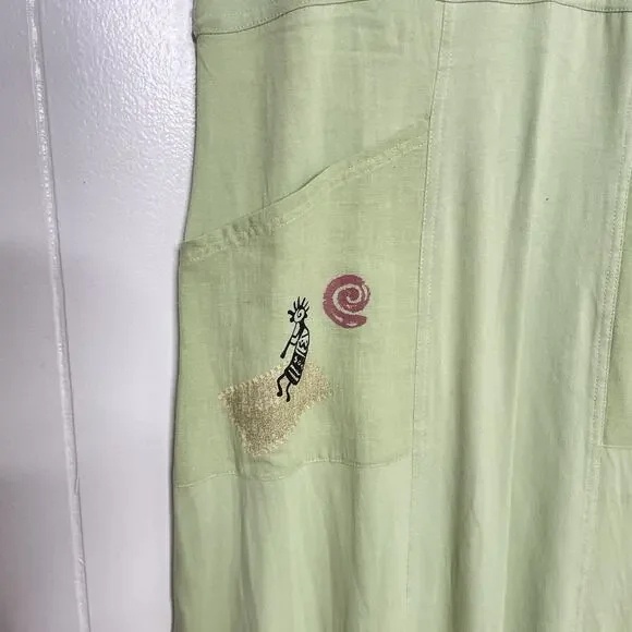 NWT Vintage Maxi Dress Green Cotton Size M Patchwork Block Print Boho Hippie Art - Picture 6 of 12
